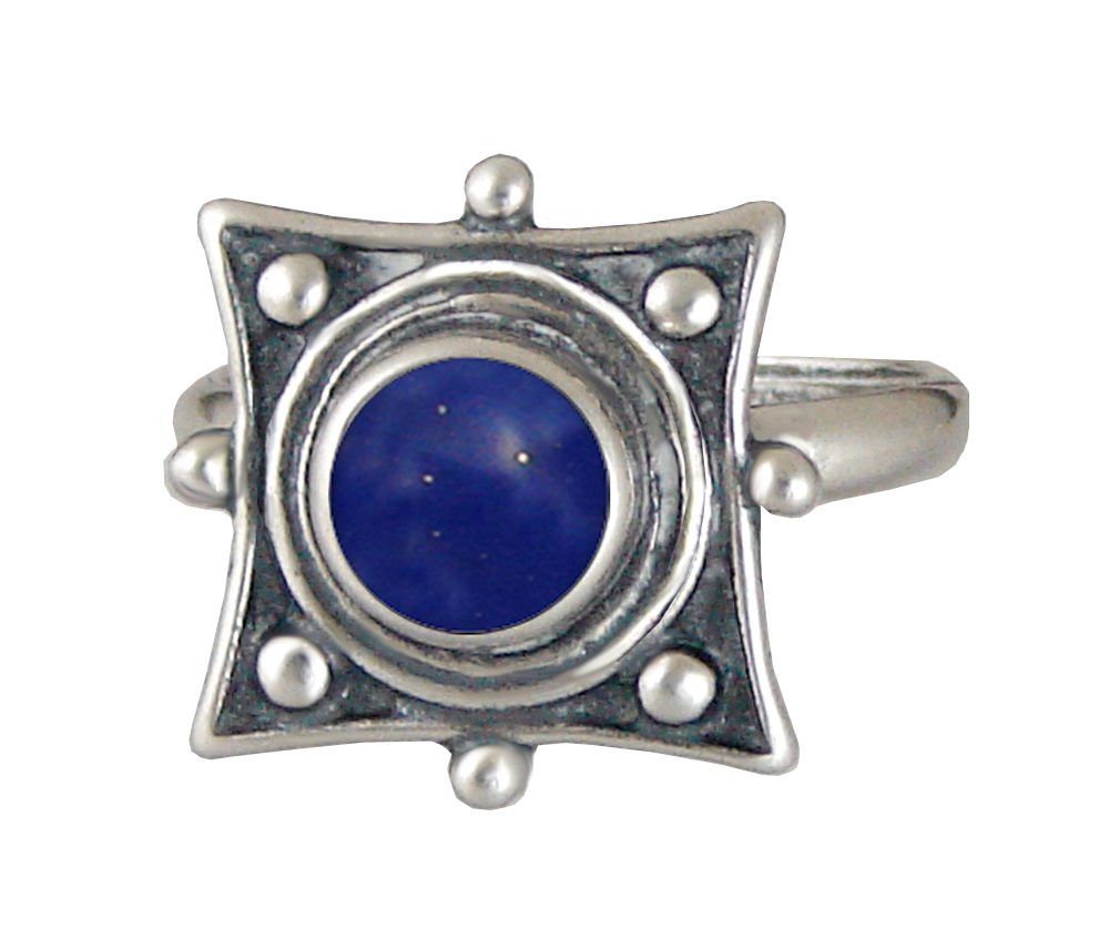 Sterling Silver Art Deco Style Gemstone Ring With Lapis Lazuli Size 8